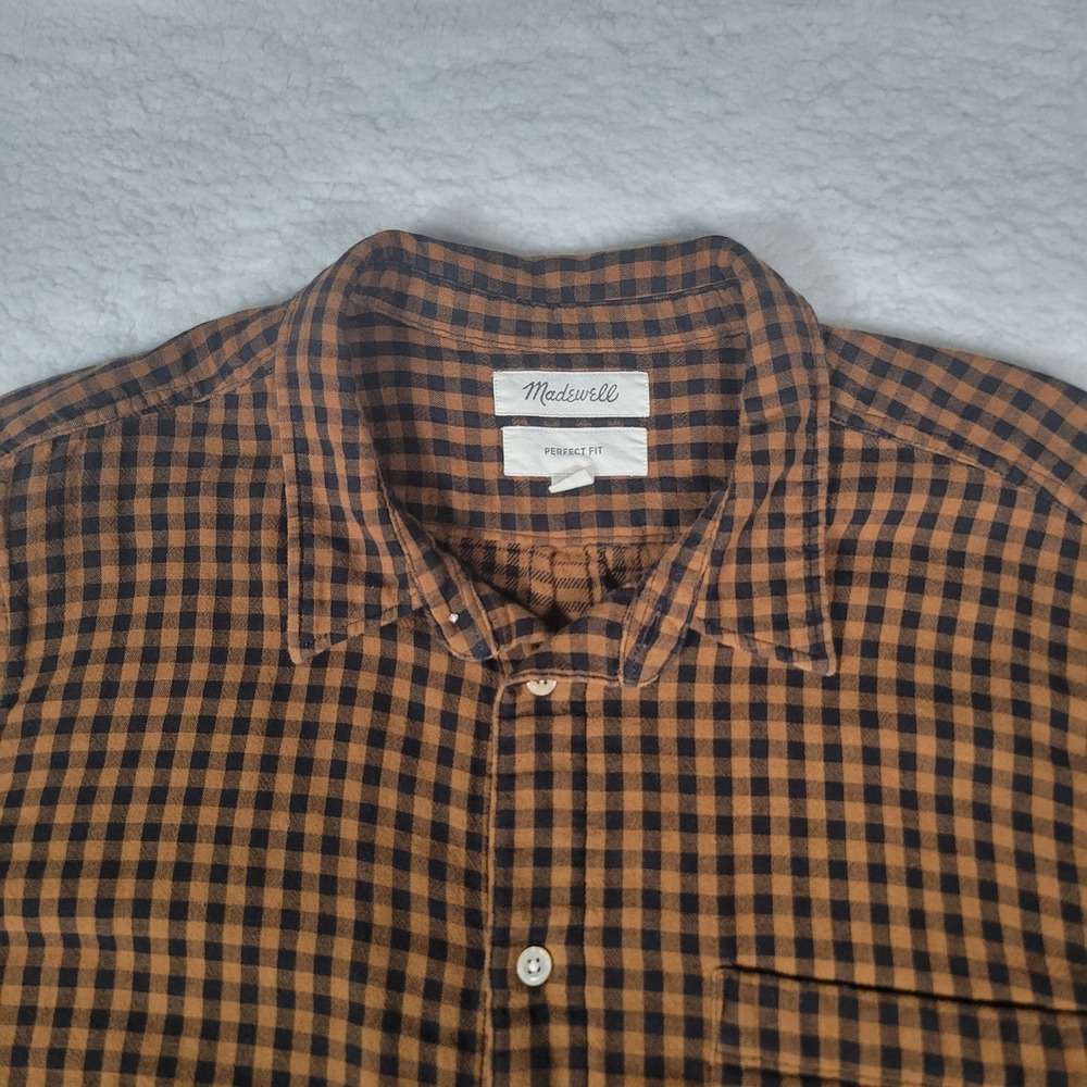 Madewell Perfect Fit Shirt Mens Large Brown Black Gingham Check Button Down LS